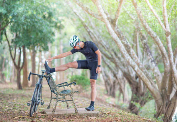 Stretching while wearing a bike helmet